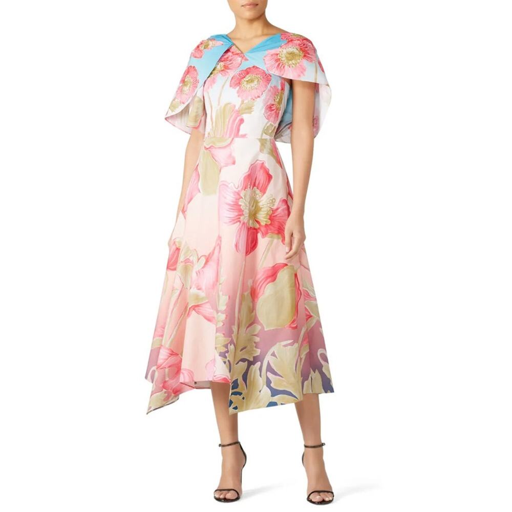 Peter Pilotto Pink Floral Cotton Asymmetric Dress Size 2